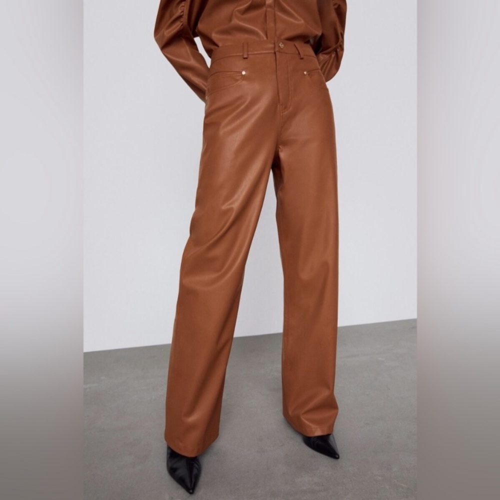 Zara faux leather wide leg pants